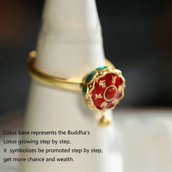 1 Vnt Budizmas Lotoso Gėlių Emalio Sukasi Kokteilis Žiedas Tibeto Budistų Malda Varantys Žiedas Mantra OM Piršto Žiedą Sėkmės