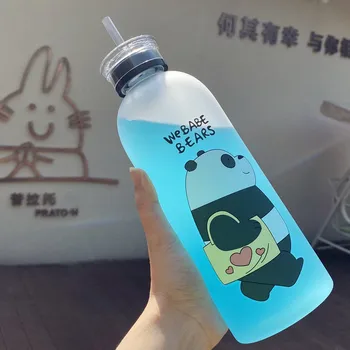 1000ml kunfu Panda Skaidraus Plastiko Butelis Animacinių filmų Matinio vanduo Buteliuose, sandariose Drinkware Mielas Studentų Mergina Dovana Taurė