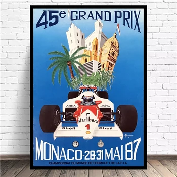 1987 m. Monako Grand Prix Plakatas Alain Prost ' s McLaren Matomas. Žaidimą Laimėjo Ayrton Senna Jo 