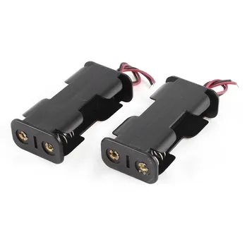 1pc Black Plastic 2 x AA 3V 5# Battery Cell Case Holder with Wired