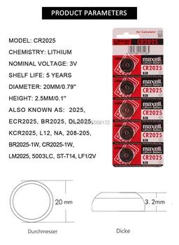 200PCS/DAUG cr 2025 3V Ličio Monetos Baterija Originalą maxell cr2025 Mygtuką Elementų Baterijų Žiūrėti Skaičiuoklė Svoris Masto