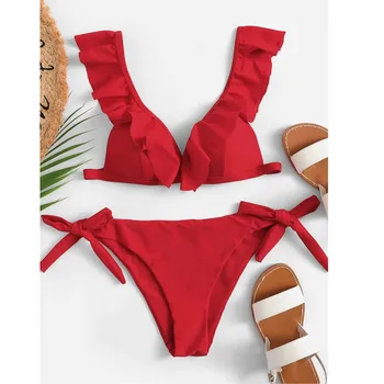 2020 m. Moteris Naujų Karšto Seksualus Aukšto Juosmens Bikini Pynimas maudymosi Kostiumėliai maudymosi kostiumėlį Moterų Retro Dviejų dalių Beachewear Nustatyti купальник