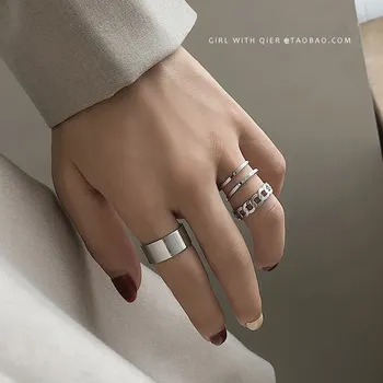 2020 Mados Paprastos Konstrukcijos anillos Senovinių Sidabro Spalvos Bendrą Žiedai Rinkiniai Moterims, Papuošalai korėjos Versija Bendras Žiedai