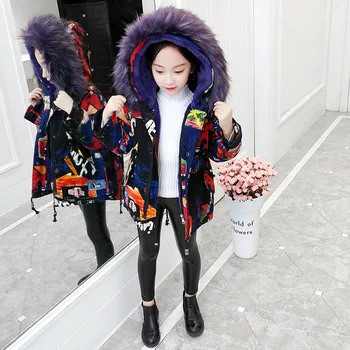 2020 naujas mergaičių grafiti medvilnė paminkštinimas drabužius vaikų medvilnė paminkštinimas drabužių žiemos drabužių užsienio stiliaus žieminiai paltai thicke