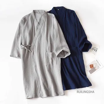 2021-Japonų kimono stiliaus pavasario ir vasaros naujų medvilnės krepo ponios plonas pižamą vyrų chalatas chalatas, namų paslauga pižama