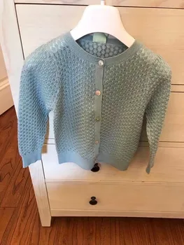 2021 Merginos susagstomi megztiniai Žalia spalva-pavasario vasaros megzti vaikiški viršutiniai drabužiai dydis 90-150 vaikai susagstomi megztiniai