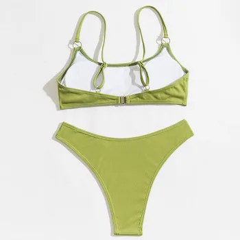 2021 Vasaros Push Up Bikinis Armijos Žalioji Maudymosi Kostiumėlis Moterims Maudymosi Kostiumėliai, Briaunoti Maudymosi Kostiumą, Aukštos Sumažinti Thong Biquini Dirželis Paplūdimio