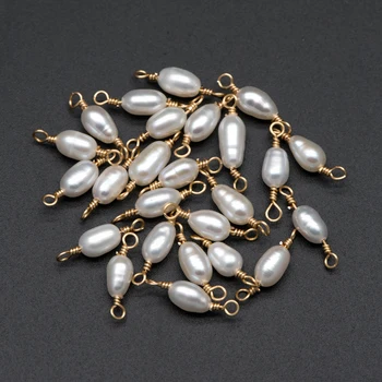 20pcs Natūralių Gėlavandenių Perlų Jungtys, Originali Ovalo formos Perlų Žavesio Pakabučiai, Aukso Laidinio Perlų Papuošalai Priėmimo Tiekimo (PL-64)