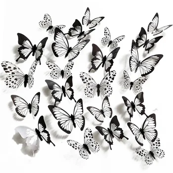 24pcs/daug 3d Crystal Butterfly Sienų Lipdukai Juoda ir Balta Modelio Drugelis Lipdukai Namų Dekoro, Sienų Apdaila už Kambarį