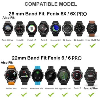 26/22mm Watchband Garmin Fenix 6 6S 6X Pro 5 5X 5S Plius 3HR 935 Silikono Juosta Fenix6 Fenix5 smart Žiūrėti Easyfit Riešo Dirželis
