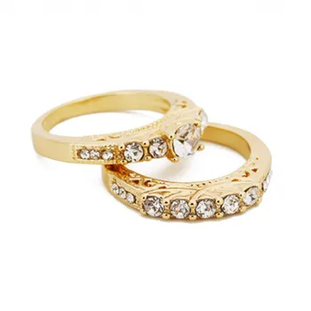 2vnt/komplektas Golden Visą Kristalų Žiedai Moterims Vintage Papuošalai Cirkonis Žiedas Ponios Vestuvinis Žiedas Moterų Moterų Vestuviniai Žiedai, Dovanos