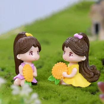 2vnt saulėgrąžų Mergina lėlės Miniatiūrinės Statulėlės Lėlės Namas mini pasakų sodo puošmena animacinių filmų tortas ornamentu žaislas 