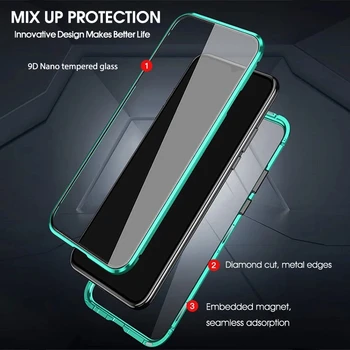 360 Magnetinio Adsorbcijos Metalo Atveju Xiaomi 10 Lite Redmi Pastaba 9s 8 8T 7 Pro 9A K20 Mi 10 9T 10T Pro Dvipusis Stiklo danga