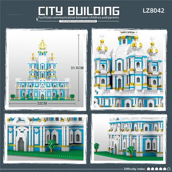 3737Pcs Mini rusijos Architektūros Smolny Vienuolynas Blokuoti Nustatyti 3D Bažnyčia, Miesto Landscrape Diamond Pastatas, Mūrinis Žaislas Vaikams