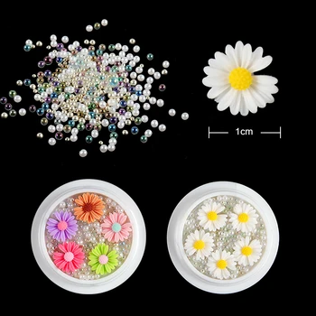 3D Daisy Gėlių Nail Art Jewelry Sumaišyti Stiklo Karoliukai Cirkonio Pavasario Manikiūro Dizainas Nagų Dailės Apdailos Priedai Įrankis