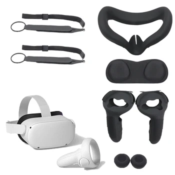 5 In1 VR Palieskite Valdiklį Nustatyti Oculus Quest2 Karka Dirželis+Silikono Danga Padengti+Dirželis+VR Objektyvas nuo Dulkių Dangtelis+Nykščio Mygtuką Bžūp
