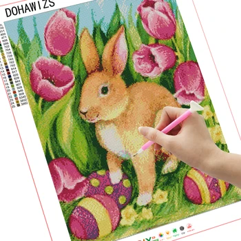 5D Diamond Easter Bunny Dažymas, Pilnas Gręžimo Mozaikos Diamond Siuvinėjimo Triušis Kryželiu Menų Amatų už Sienų Dekoras Velykų Dovana