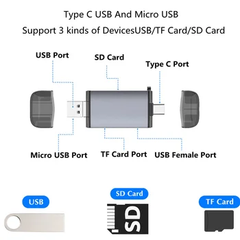6 in 1 Kortelių Skaitytuvas Micro USB 2.0 Tipas C SD Micro SD TF Adapteris Priedai OTG Cardreader Smart Atminties SD Kortelių Skaitytuvas