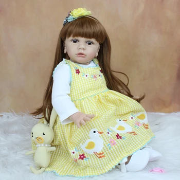 60 CM Minkšto Silikono Reborn Baby Doll Žaislas Mergina Tikroviška 24 Colių Vinilo Ilgi Plaukai Princesė Bamblys Tayra Dress Up Bebe Gyvas