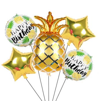 6pcs aukso ananasų vaisių, braškių Havajai šalis, balionus, Gimtadienio dekoracijos vaikams folija kolbų festivalis oro globos žaislai