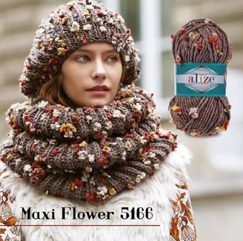 Alize Süperlana Maxi Gėlių Tendencija Kolekcija Gėlių siūlų Megztinis kepuraitė Šalikas Gėlių raštuotas siūlai 