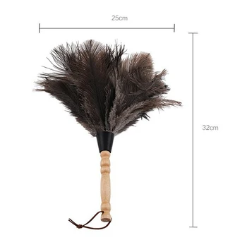 Anti-Static Ostrich Feather Fur Brush Duster Dust Cleaning Tool Wooden Handle