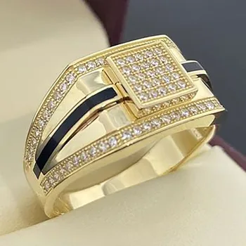 Aukso Visą Crystal Žiedą, Vyrai Aikštėje Geometrijos Cirkonis Žiedai Moterims Pora Žiedas Derliaus Paprastas, Klasikinis Sužadėtuvių Žiedai Dovana Naujas