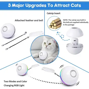Automatinė Smart Kačių Žaislai Kamuolys Interaktyvus Katžolių USB Įkrovimo Savarankiškai Sukasi spalvotu Led Plunksnų Varpai Žaislai Katėms Kitten