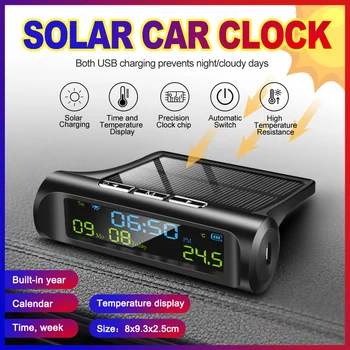 Automobilinis USB Saulės Mokestis Protingas, Skaitmeninis Laikrodis, Kalendorius, Laiko, Temperatūros LED Ekranas Automobilių Interjero Aksesuarai, Auto Start Išjungimo