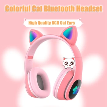 Belaidžio Eardphone Cute Kačių Ausys Bluetooth 5.0 su Mic Kelis RGB apšvietimo režimai Vaikas Mergina Stereo Muzikos kasko Telefono laisvų Rankų įranga