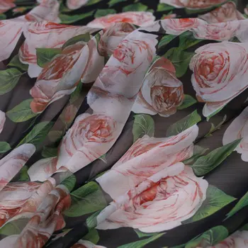 Bijūnai, rožių šifono spausdinimo drabužių audinio rankų darbo 