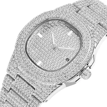 Bling Lediniame Iš Watch Vyrų Aukso Hip-Hop Mens Diamond Laikrodžiai Top Brand Prabangos Plieno Data Vyrų Laikrodis Relogio Masculino Reloj Hombre