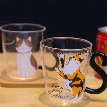 Cute Kačių Stiklo Taurės Sultys, Pienas, Arbata, Kava Animacinių filmų kūrybos Stiklo Puodelis