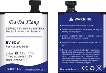 Da Da Xiong 3600mAh BV-5QW BV5QW Li-ion Telefono Baterija Nokia lumia 929 930 RM927