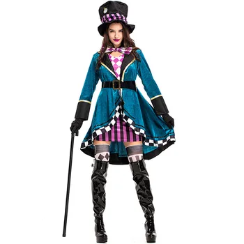Deluxe Suaugusių Moterų Alice Proto Kostiumas Hatter Stebuklų Cosplay Pasakų Išgalvotas Suknelė