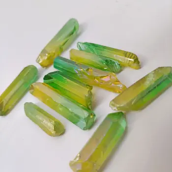 Didmeninė Aura angelas kvarco lazdelė gamtos Yellowgreen melodija galvanizavimo kristalų taško pavyzdys Poliruoti Gydymo