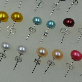 Didmeninė įvairių spalvų mygtuką, gėlavandenių perlų auskarai smeigės mados papuošalai moterims