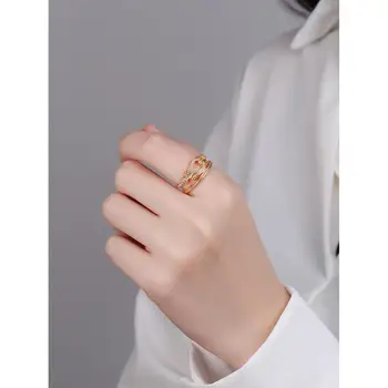 Dvigubo sluoksnio pasagos žiedas moterų 925 sterlingas sidabro žiedas ins 2020 naujas paprastas asmenybės atviras žiedas