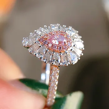 Elegantiškas Rožinė Kristalų Vestuvinį Žiedą, Moterims, Originali 925 Sterlingas Sidabro Vandens Lašas Cirkonis Akmuo Pažadas Žiedas Vestuvinis Papuošalų