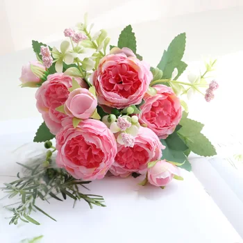 Geriausia Pardavimo Graži Rožė, Bijūnas Dirbtinio Šilko Gėlių Maža Balta Puokštė Buveinės Šalies Žiemos Vestuvių Dekoravimas Netikrą Gėlės