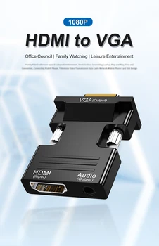 Hdmi-fêmea compatível para vga mačo conversor 3.5 mm adaptador de áudio 1080p fhd saída de vídeo portátil televizorių projetor