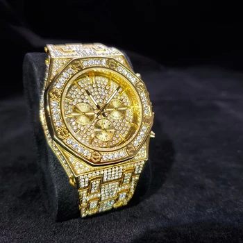 Hip-Hop MISSFOX Mens Kvarco Žiūrėti Vandeniui Chrono Laikrodžiai Chronograph Diamond Lediniame Iš Nerūdijančio Plieno Žiūrėti Vyrams Jewellry