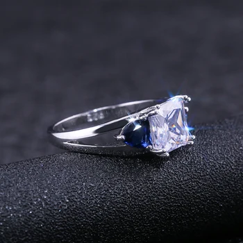 Huitan Blizgios Mėlynos Ir Baltos Kubinis Cirkonis Akmuo Šakės Nustatymas Klasikinis Vestuvinis Žiedas Juosta Geometrinio Stiliaus Moterų Papuošalai Žiedas