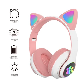 Ispanija vietos sandėlyje, cute kačių ausys vaikas bevieles ausines su mic & LED, Bluetooth animacinių merginų muzikos šalmas, Greitas Pristatymas