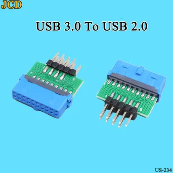 JCD USB3.0 19 20 PIN pin moterį, USB2.0 9 pin male adapter USB 3.0 19/20Pin USB 2.0 9PIN konverteris adapteris Važiuoklės Priekyje