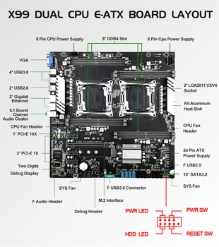 JINGSHA X99 Dual CPU Plokštė Rinkinys LGA 2011-3 E5 V3/V4 su 2*E5 2678 V3 ir 4*DDR4 16GB 2133MHz ECC REG RAM Paramos Kasyba