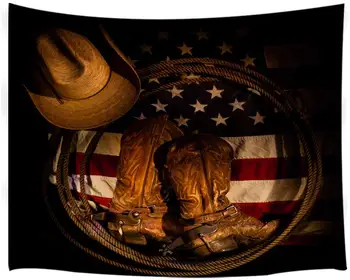 Kaubojaus Skrybėlę su Batai Virvę ant Amerikos, JAV Vėliava, Sieniniai Gobelenai, Meno, Namų Dekoracijos