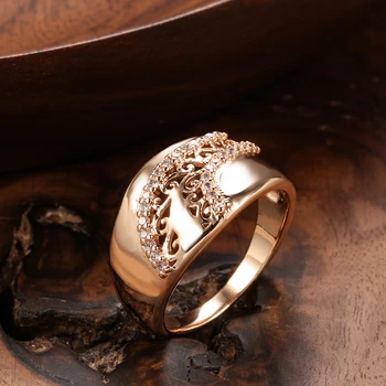 Kinel Prabanga 585 Rose Gold Etninės Nuotaka Vestuvių Žiedas Gamtos Cirkonis Audimo Raštuotas Karalienės Karūnos Žiedas Moterims Vintage Papuošalai