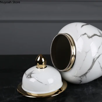 Kinų Stiliaus Šviesos Prabangos Imitacija, Marmuro Keramikos Saugojimo Jar Vaza Apdailos Kambarį Darbastalio Apdaila Namo Apdaila