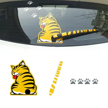 Kūrybos Katė Juda Uodega Kojų Automobilio Lipdukų prekinis, galinis Stiklo Priekiniai 3D Lango Valytuvas Cartoon Automobilių Lipdukai, Decal Juokinga Išoriniai Priedai